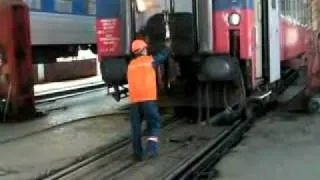 Train regauging at Brest (Belarus) - changing of couplers