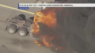 Big rig explodes into flames during police chase on 5 Freeway in LA County