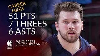 Luka Doncic 51 pts 7 threes 6 asts vs Clippers 21/22 season