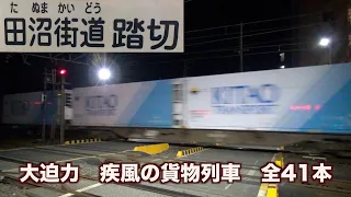 【貨物列車】藤枝市内は田沼街道踏切に轟く大迫力のジョイント音　深夜貨物はモーター音も大迫力　疾風の貨物列車　全41本　Freight train of great power