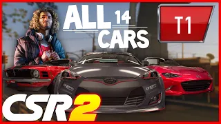 ALL TIER 1 CARS IN CSR 2! (ALL CARS TIMES & BOSS CARS!)