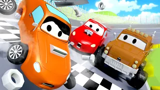 Nehoda na závodní dráze - Odtahové auto Tom ve Městě Aut 🚗 Animáky o autech