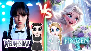 My Talking Angela’m 2 || Frozen Of Elsa ❄️ Vs Wednesday Addams 👿 Vs Angela 2 || Makeup 💅💄