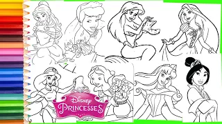 Coloring Princess Ariel Cinderella Jasmine Rapunzel Snow White - Mewarnai Putri Disney