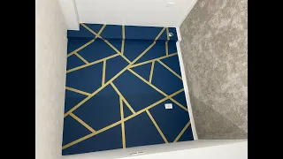 DIY Geometric Accent Wall Gold and Blue (Just Paint)