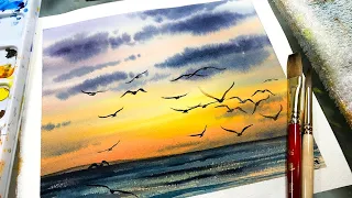 BIRDS in the sky Simple Painting Demonstration