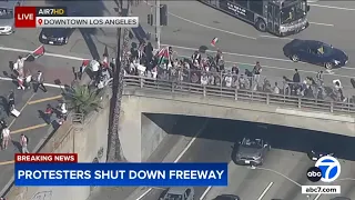 Pro-Palestinian protesters block one side of 101 Freeway near DTLA