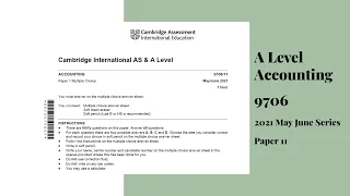 A Level Accounting May June 2021 Paper 11 9706/11