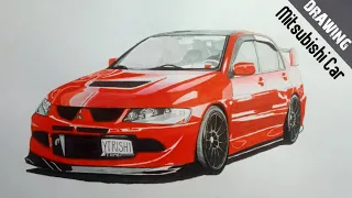 "DRAWING MITSUBISHI EVO CAR-(Realistic Mitsubishi Car Drawing - How To Draw Easy✍️