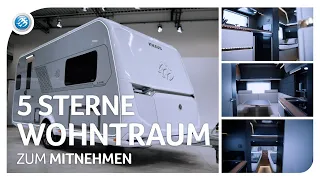 KNAUS AZUR 460 EU | Wohnwagen mit Einrichtung im Cocooning‐Design & dynamischer Lichtsignatur