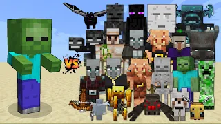Baby Zombie vs Every mob in Minecraft - Minecraft mob battle - Baby Zombie vs All Mobs