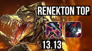 RENEKTON vs FIORA (TOP) | Rank 3 Renekton, 7 solo kills, 7/1/1, Godlike | EUW Challenger | 13.13