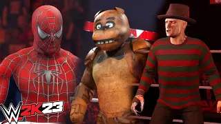 FREDDY FAZBEAR VS FREDDY KRUEGER VS SPIDERMAN - WWE 2K23