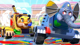 Firetruck Elephant EVIL TWIN shoots RAINBOW SLIME and creates chaos! - Super Rescue Squad