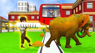 Potty Man The High speed Train and elephant escape simulator animation railroad crossing - part1