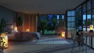 Cozy Bedroom on a Rainy Night with Thunderstorm Sounds & Wind Sounds