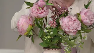 Peony and Wisteria Arrangement in Blue and Cream Vase by Peony on QVC