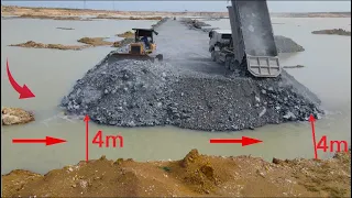 Best Action build new Road in big Lake Bulldozer komatsu push big stone into water