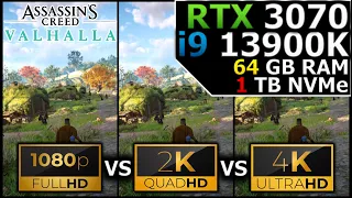 Assassin's Creed Valhalla | 1080p vs 1440p vs 2160p | RTX 3070 | i9 13900K | 64GB RAM | 1TB NVMe