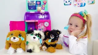 Nastya and her new toy dogs with fleas
