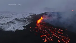 Drone footage of Iceland volcano eruption shows spectacular lava flow