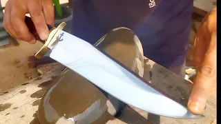 Making a custom 'S' guard leaf spring Bowie knife.