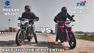 Pulsar NS200 Vs Apache RTR 200 4V | Race Till Their Potential | Shocking Performance of Apache!