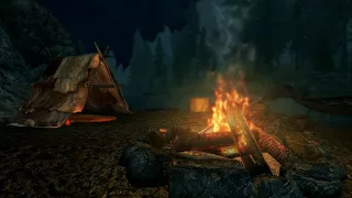 Skyrim -ASMR-SleepAid- Nap Time By Fire & Stream - Ambient Sounds