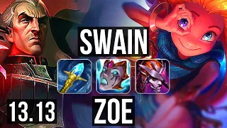 SWAIN vs ZOE (MID) | 3.5M mastery, 14/2/12, 1600+ games, Dominating | KR Master | 13.13