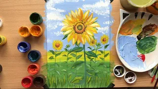 Рисунок подсолнуха гуашью | Drawing sunflower gouache paints