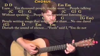 The Sound of Silence (Simon & Garfunkel) Guitar Lesson Chord Chart in Em with Lyrics