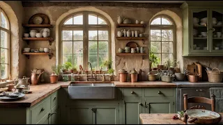 Cozy Cottagecore Kitchen Ambience ☕ Relaxing Rain ASMR 🕯️Hygge Vibes