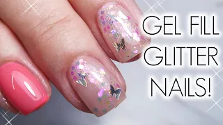 Gel Fill With Encapsulated Glitter Design! | Watch Me Work - Entire Process! 2020 | Short Nails