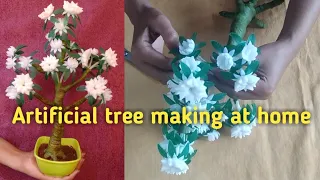 How to make an artificial tree bonsai own hand | plastic wire flower three making | newspaper three