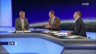 ÖVP-Klubobmann Reinhold Lopatka in der ZIB 2 Diskussion mit Matthias Strolz zum Hypo-Sondergesetz