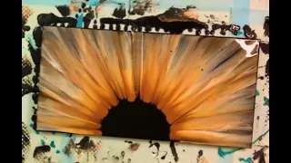 Beautiful Sunflower Inspired Gold, Copper, and White Fluid Art Swipe Painting / Pour Art