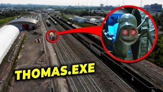 MY DRONE CATCHES SCARY THOMAS THE TRAIN.EXE AT ABANDONED TRAIN STATION | THOMAS THE TANK ENGINE.EXE