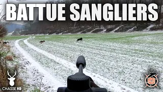 CHASSE AUX SANGLIERS SOUS LA NEIGE : 4 SANGLIERS AU BOUT DE LA CARABINE !!