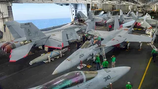 Life Inside $13 Billion Aircraft Carrier Hangar in Middle of the Ocean