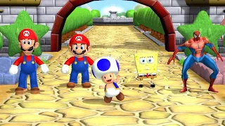 Mario Party 9 Garden Battle - Mario Vs Spider Man Vs Luigi Vs SpongeBob (Master Cpu)