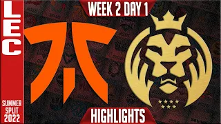 FNC vs MAD Highlights | LEC Summer 2022 W2D1 | Fnatic vs MAD Lions