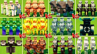 ALL VANILA MOBS ARMY TOURNAMENT  in Minecraft Mob Battle ( Zombie vs Warden vs Skeleton vs Golem )