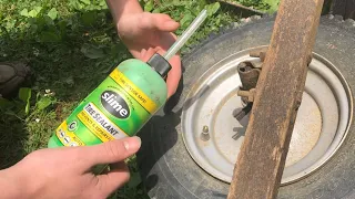 fixing a FLAT TIRE on a “wheelbarrow” (slime tire repair)