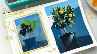 Use this technique to layer with gouache 🖌️ how to paint a vibrant orange tree