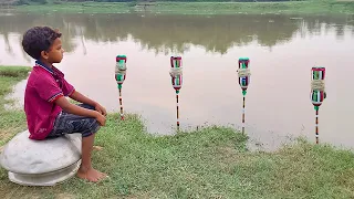 Traditional Boy Catching Big fish With Plastic Bottle Fish Hook By River | Best Fishing Video 2022