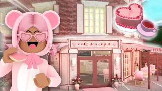 I built a VALENTINES CAFE in bloxburg (and I say cute too much)