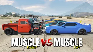 GTA 5 ONLINE - MUSCLE PICKUPS VS MUSCLE CARS (WHICH IS FASTEST?)