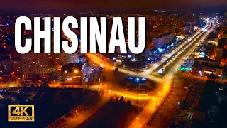 Chisinau Aerial Drone view of the capital of Moldova at night