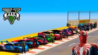 Desafio na Mega Rampa CARROS HOT WHEELS com Homem Aranha, Capitão América e outros - GTA V MODS