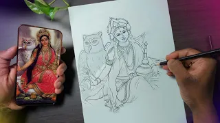 Laxmi Devi Drawing | Easy Outline Tutorial